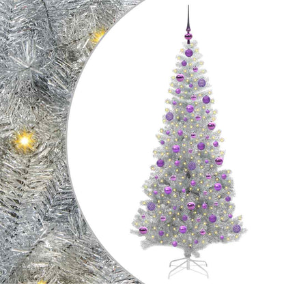 Christmas Tree with LED Light Silver 180 cm PET and Steel