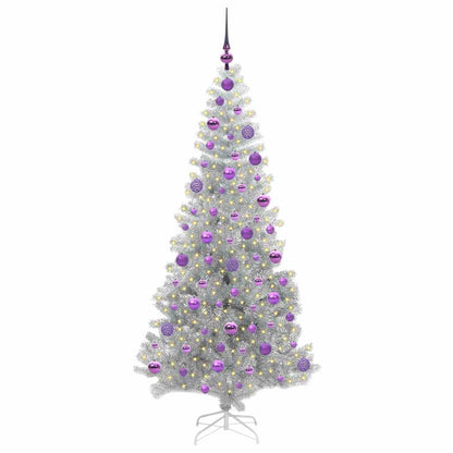 Christmas Tree with LED Light Silver 180 cm PET and Steel