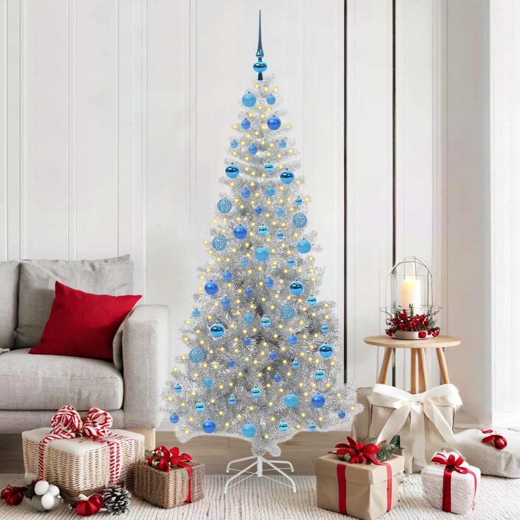 Christmas Tree with LED Light Silver 180 cm PET and Steel