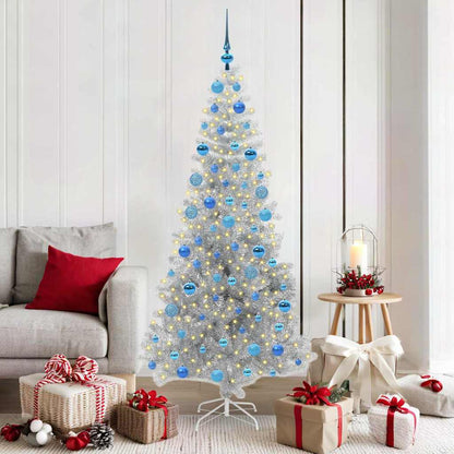 Christmas Tree with LED Light Silver 180 cm PET and Steel