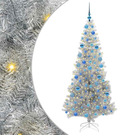 Christmas Tree with LED Light Silver 180 cm PET and Steel