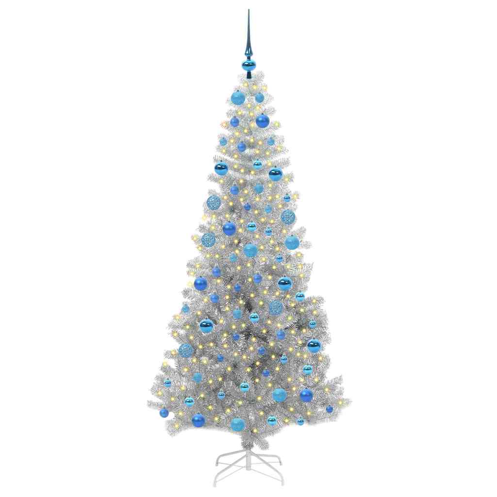 Christmas Tree with LED Light Silver 180 cm PET and Steel