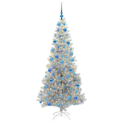 Christmas Tree with LED Light Silver 180 cm PET and Steel
