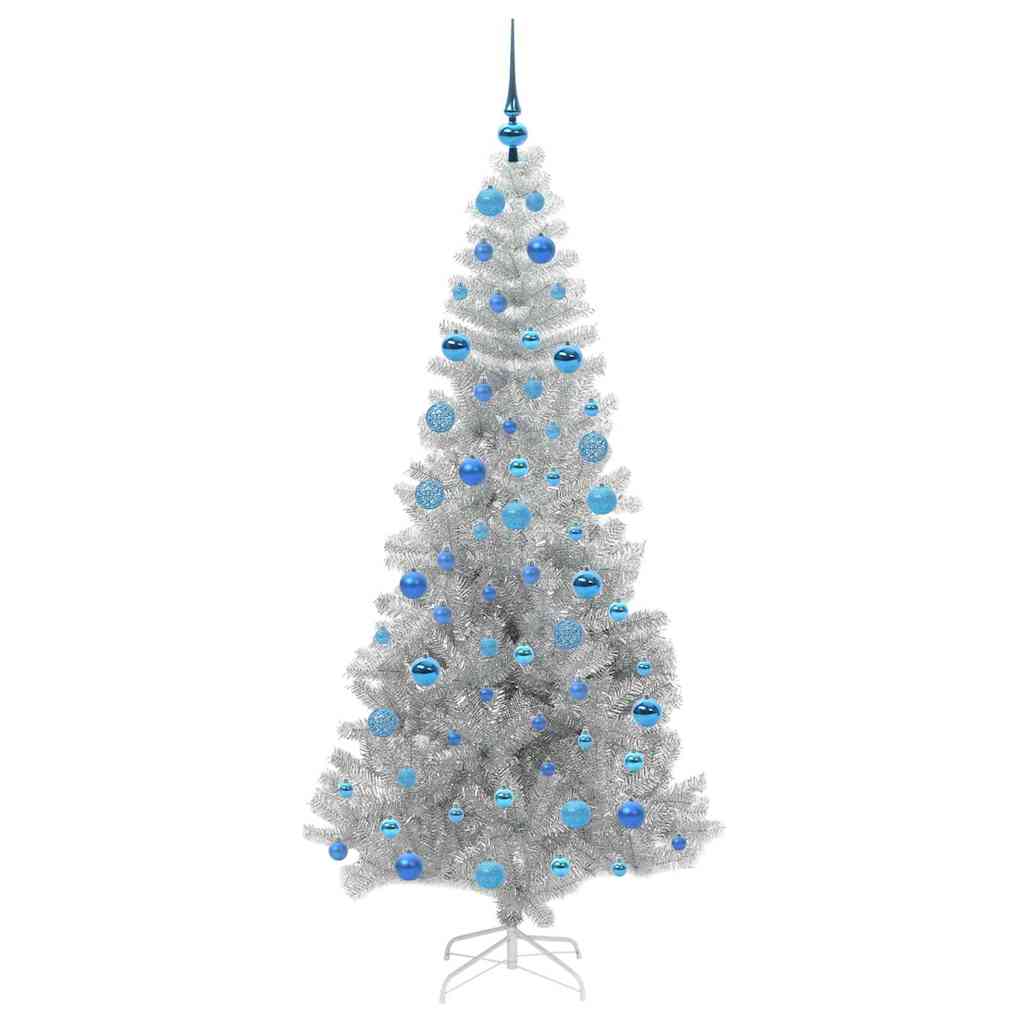 Christmas Tree with LED Light Silver 180 cm PET and Steel