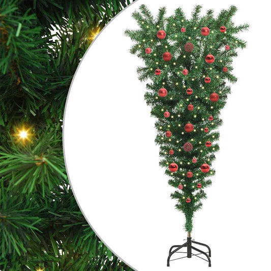 Upside-down Artificial Pre-lit Christmas Tree with Ball Set PVC