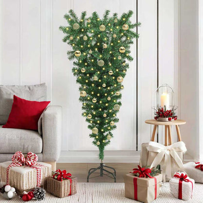 Upside-down Artificial Pre-lit Christmas Tree with Ball Set PVC