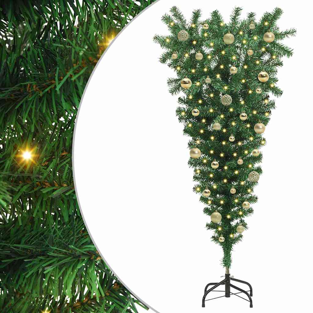 Upside-down Artificial Pre-lit Christmas Tree with Ball Set PVC