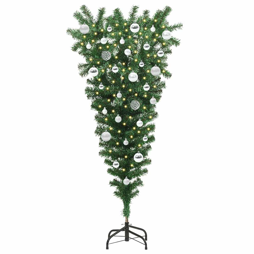Upside-down Artificial Pre-lit Christmas Tree with Ball Set PVC