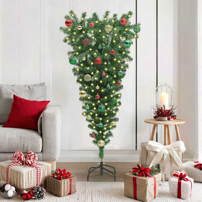 Upside-down Artificial Pre-lit Christmas Tree with Ball Set PVC