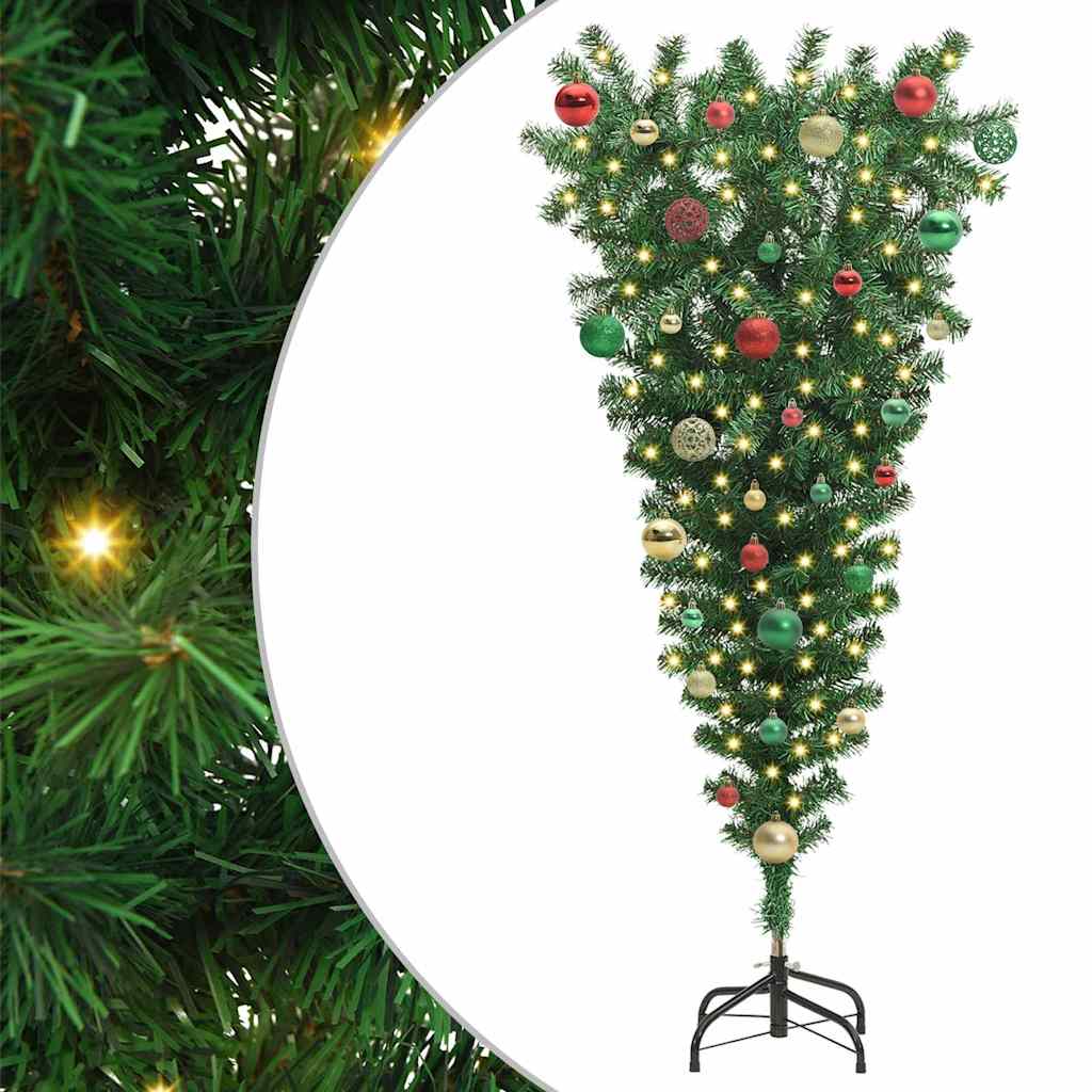 Upside-down Artificial Pre-lit Christmas Tree with Ball Set PVC