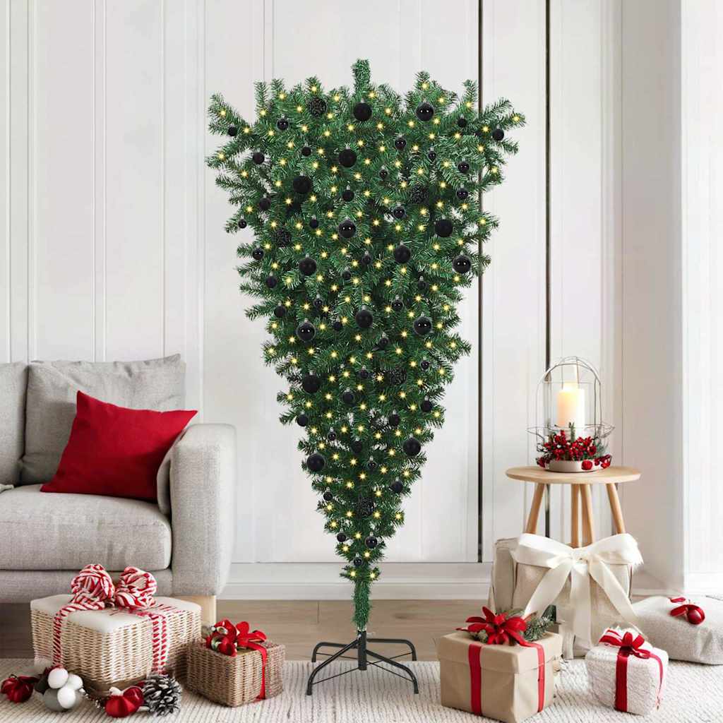 Upside-down Artificial Pre-lit Christmas Tree with Ball Set PVC