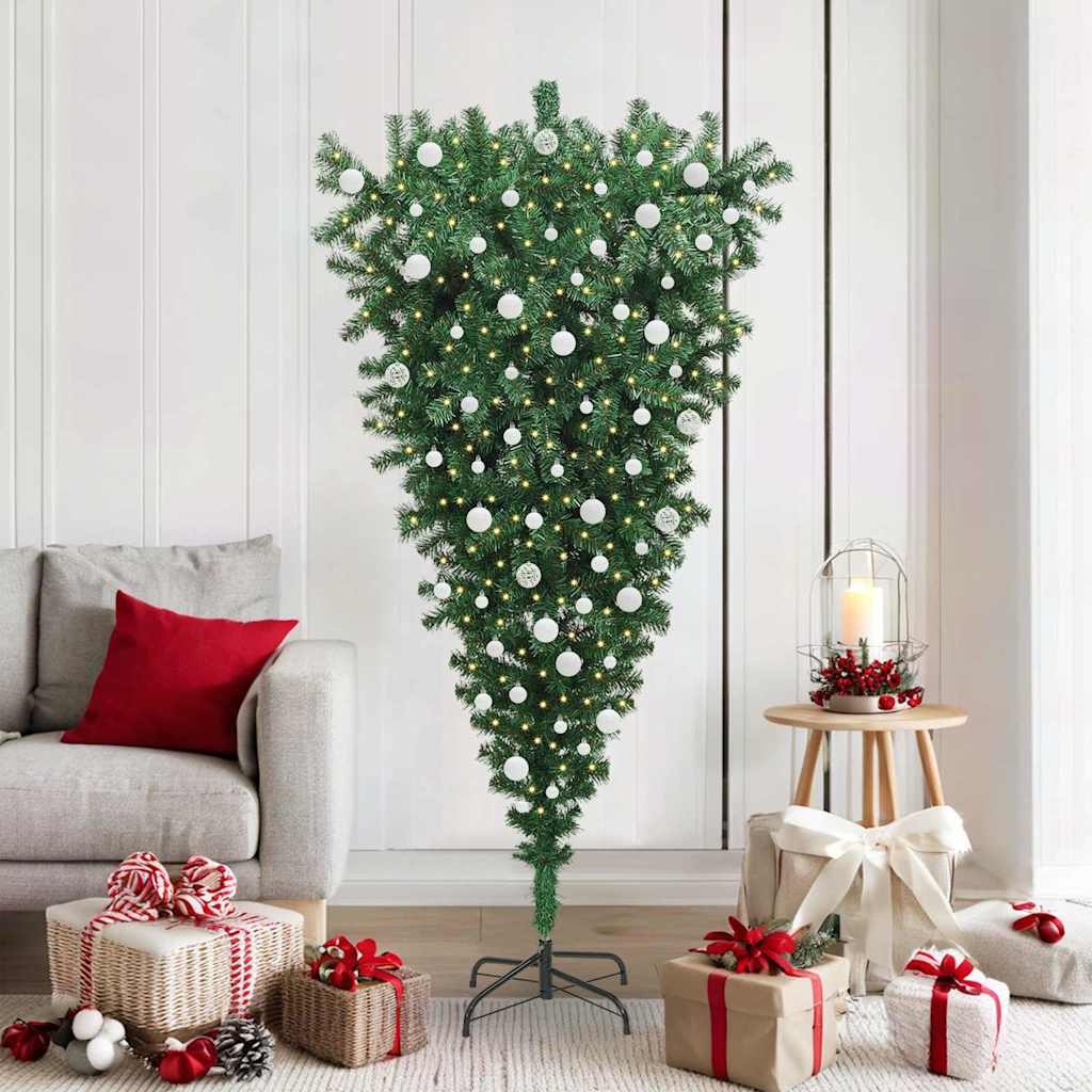 Upside-down Artificial Pre-lit Christmas Tree with Ball Set PVC