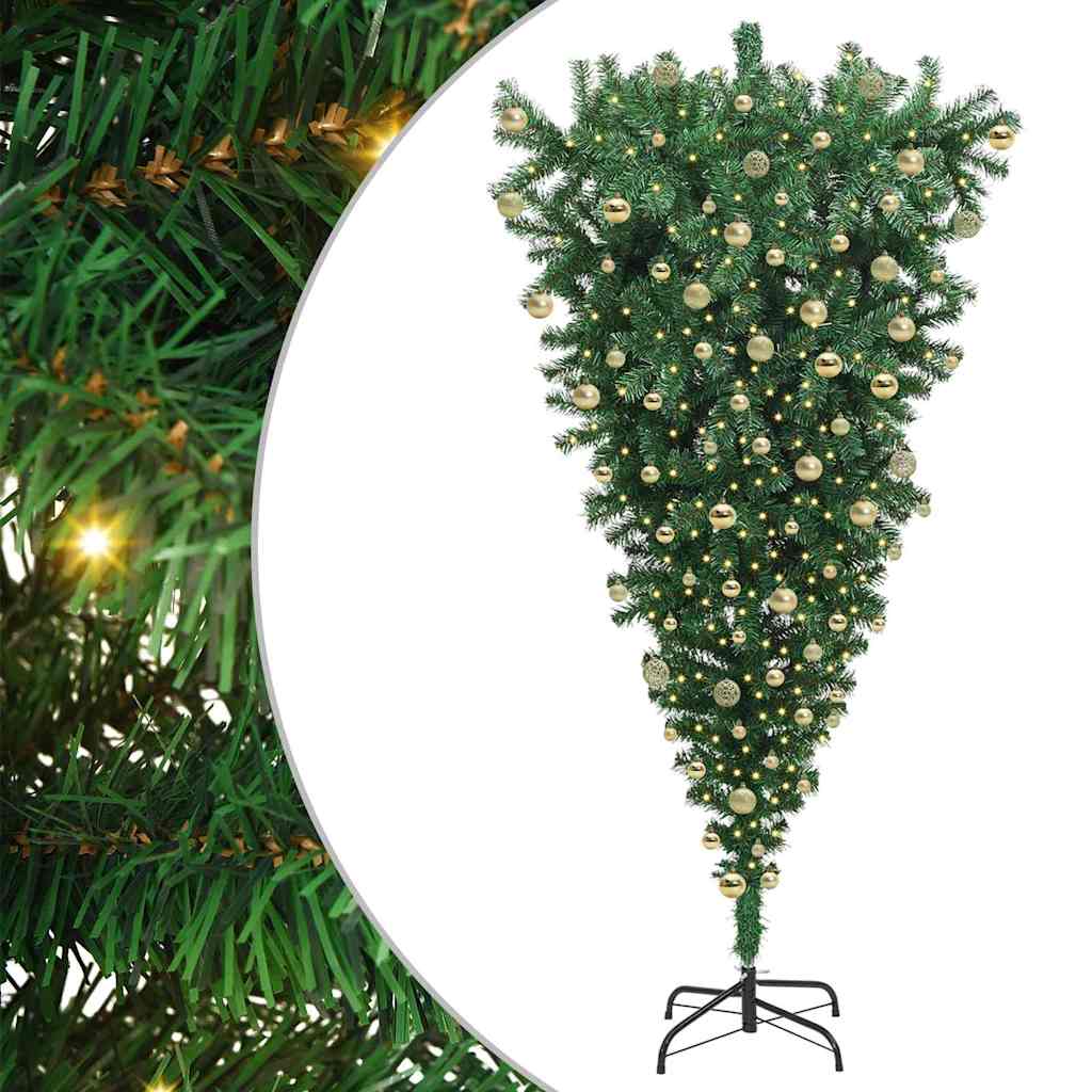 Upside-down Artificial Pre-lit Christmas Tree with Ball Set PVC
