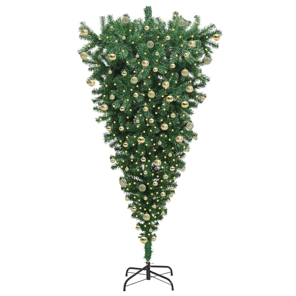 Upside-down Artificial Pre-lit Christmas Tree with Ball Set PVC