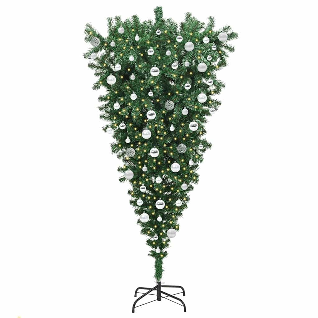 Upside-down Artificial Pre-lit Christmas Tree with Ball Set PVC