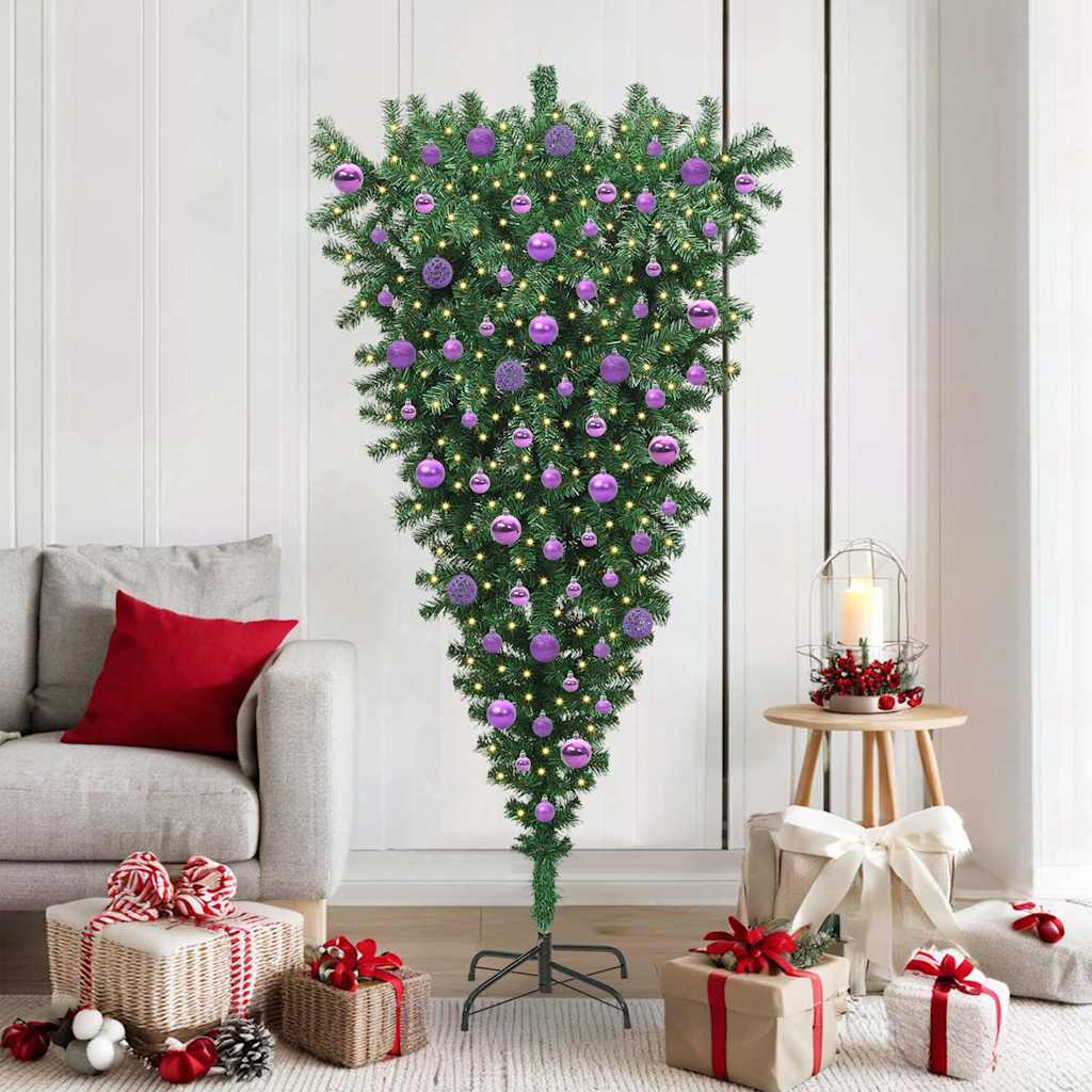 Upside-down Artificial Pre-lit Christmas Tree with Ball Set PVC