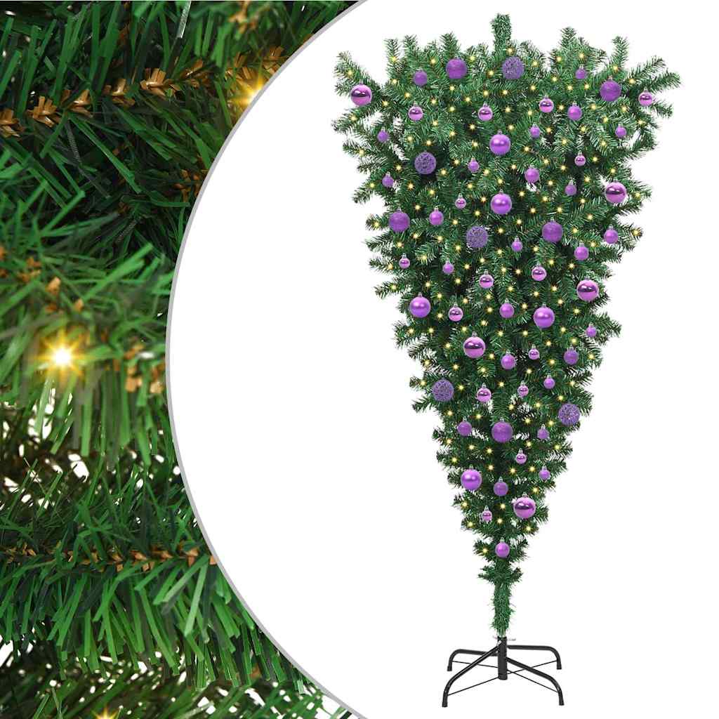 Upside-down Artificial Pre-lit Christmas Tree with Ball Set PVC