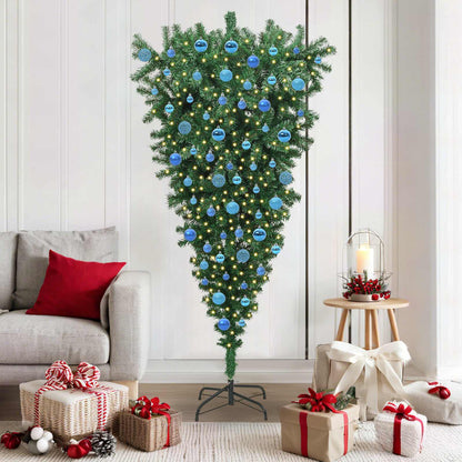 Upside-down Artificial Pre-lit Christmas Tree with Ball Set PVC
