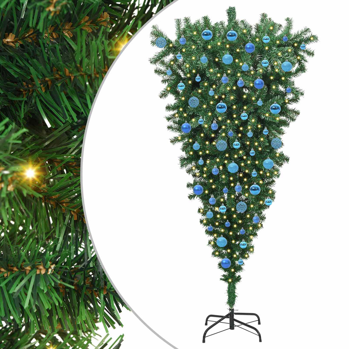 Upside-down Artificial Pre-lit Christmas Tree with Ball Set PVC