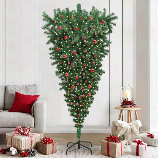 Upside-down Artificial Pre-lit Christmas Tree with Ball Set PVC