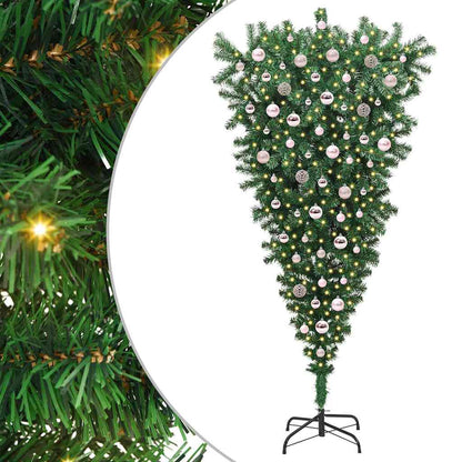 Upside-down Artificial Pre-lit Christmas Tree with Ball Set PVC