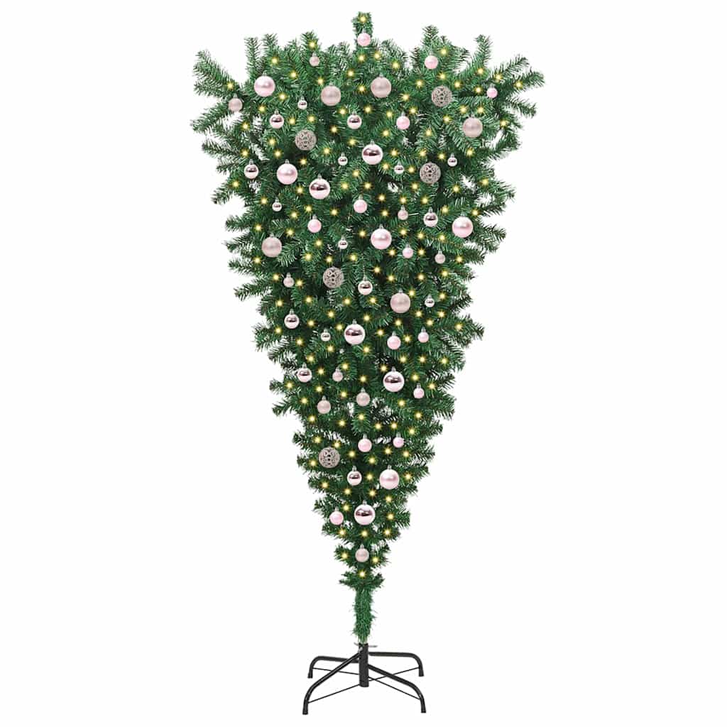 Upside-down Artificial Pre-lit Christmas Tree with Ball Set PVC
