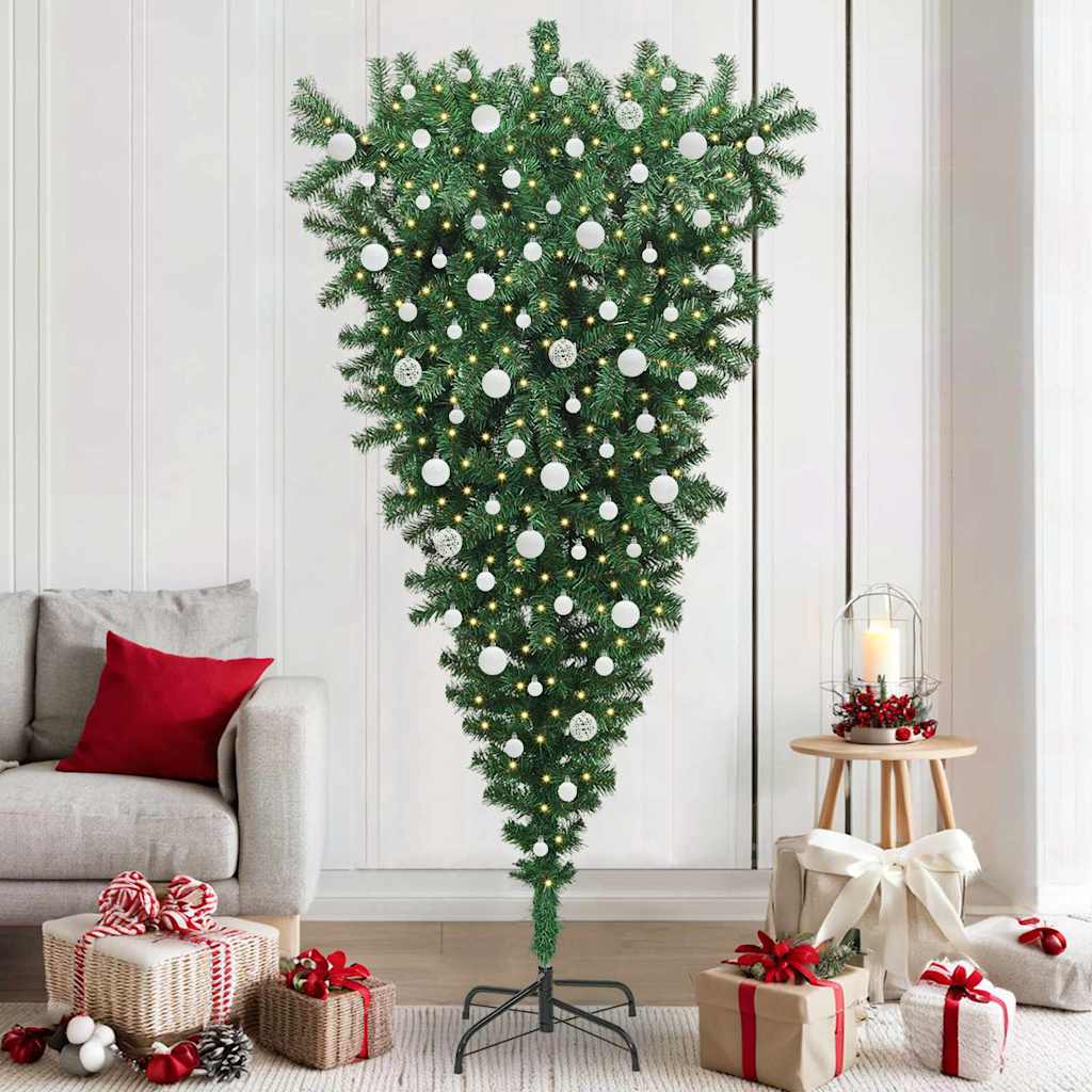 Upside-down Artificial Pre-lit Christmas Tree with Ball Set PVC
