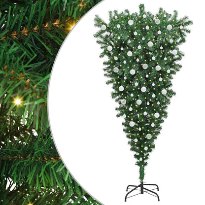 Upside-down Artificial Pre-lit Christmas Tree with Ball Set PVC