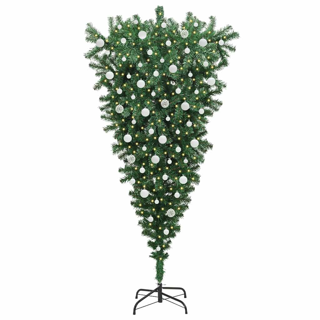 Upside-down Artificial Pre-lit Christmas Tree with Ball Set PVC