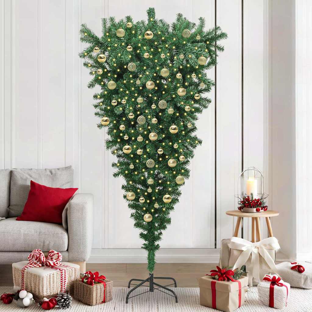 Upside-down Artificial Pre-lit Christmas Tree with Ball Set PVC