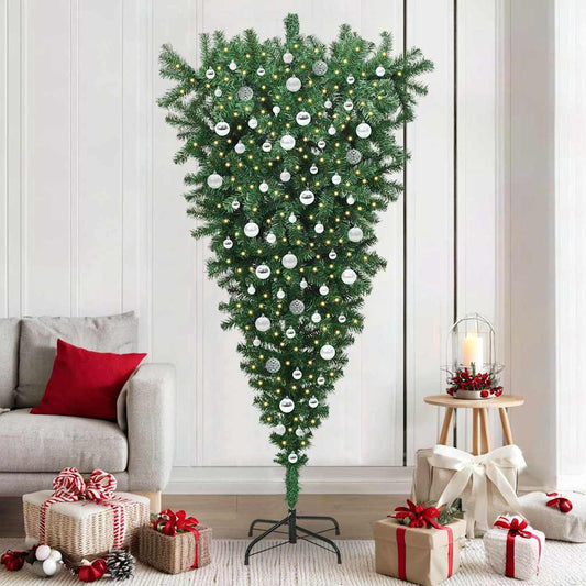 Upside-down Artificial Pre-lit Christmas Tree with Ball Set PVC
