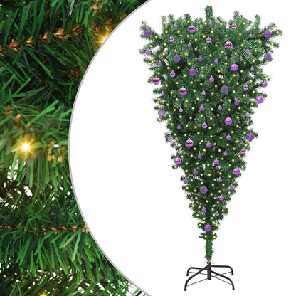 Upside-down Artificial Pre-lit Christmas Tree with Ball Set PVC