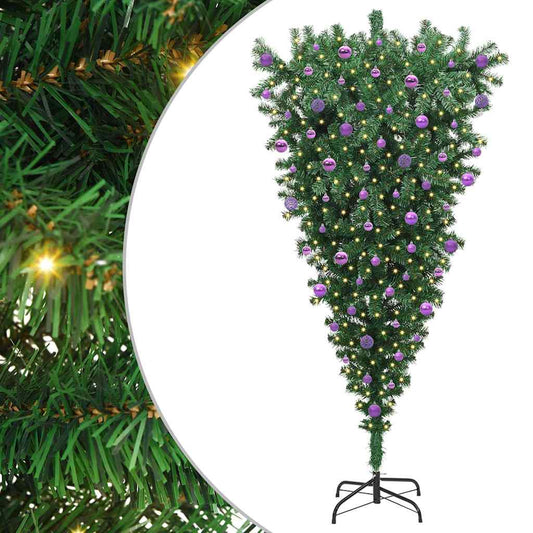 Upside-down Artificial Pre-lit Christmas Tree with Ball Set PVC