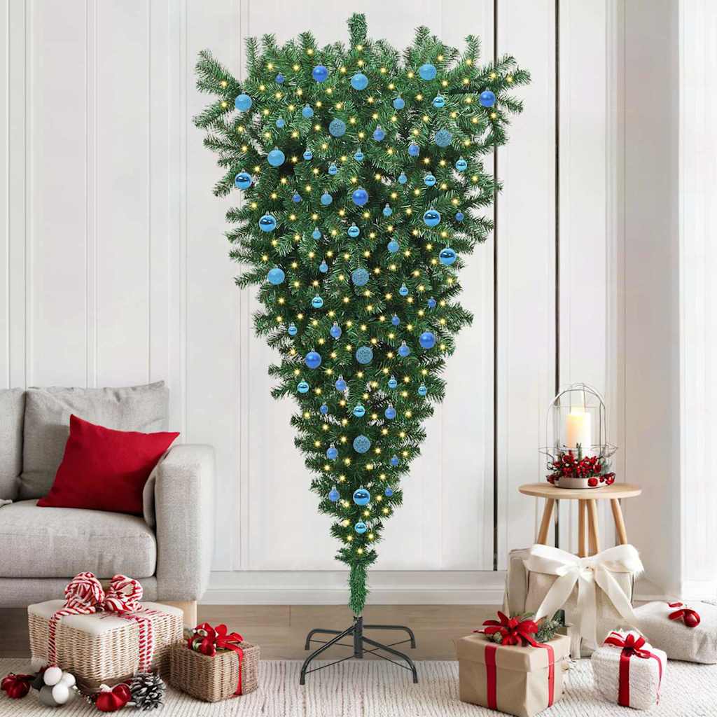 Upside-down Artificial Pre-lit Christmas Tree with Ball Set PVC