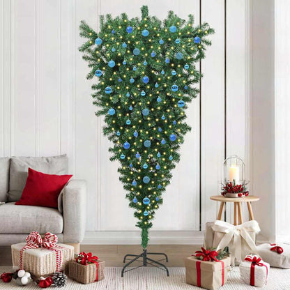 Upside-down Artificial Pre-lit Christmas Tree with Ball Set PVC