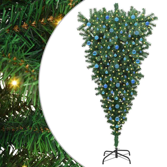 Upside-down Artificial Pre-lit Christmas Tree with Ball Set PVC