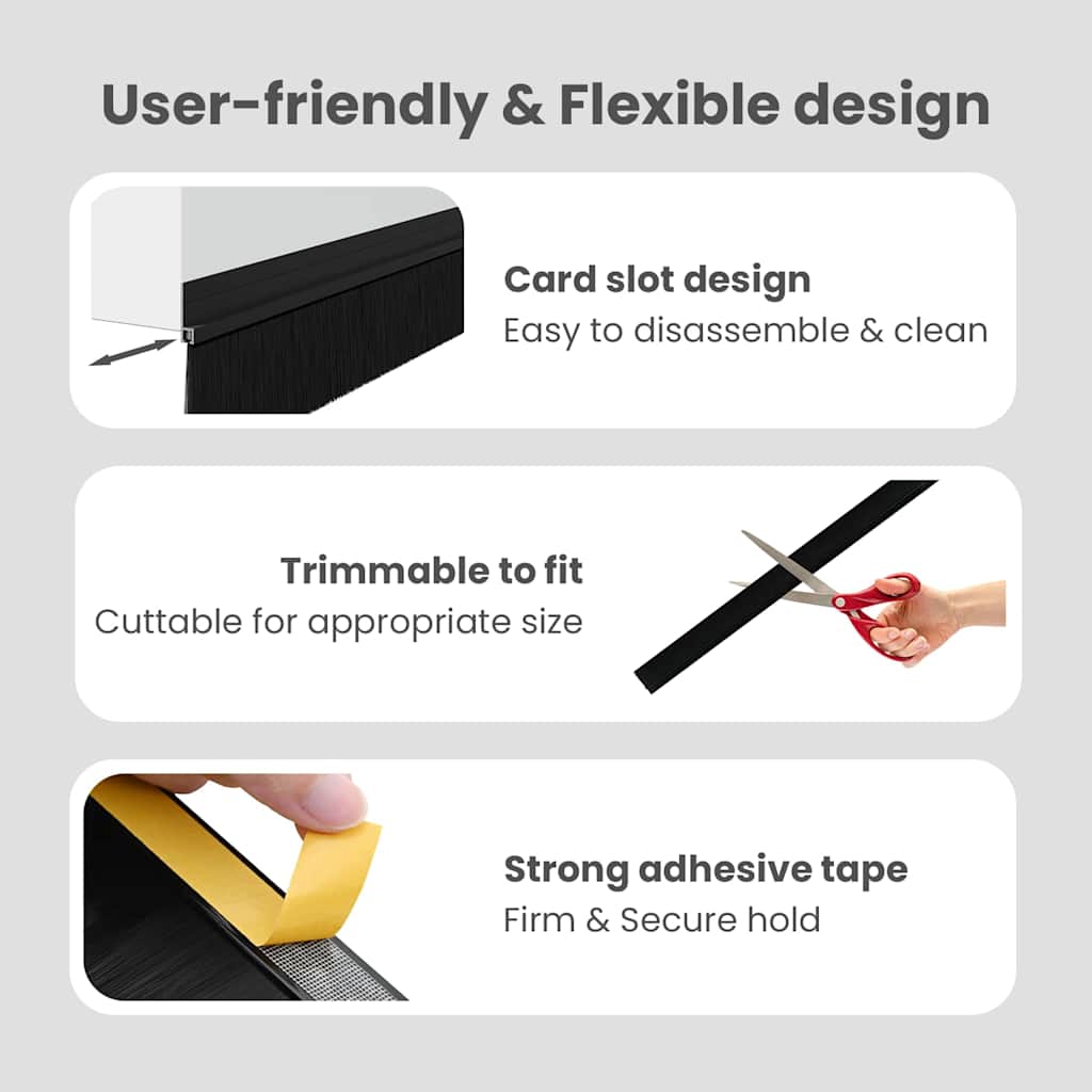 Self-adhesive Door Brush Seals 12 pcs Black 100 cm