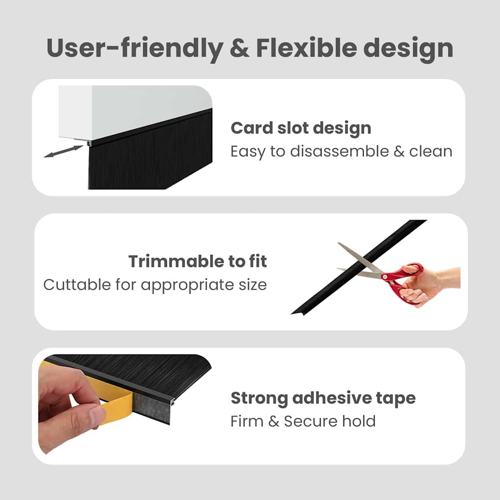 Self-adhesive Door Brush Seals 12 pcs Black 100 cm