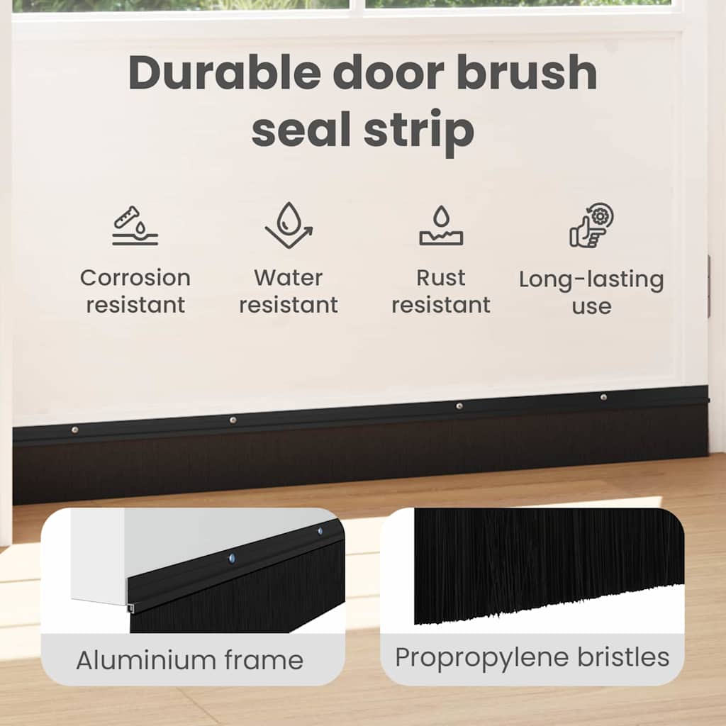 Screw-on Door Brush Seals 2 pcs Black 100 cm Aluminium Alloy