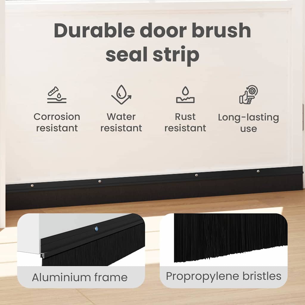 Screw-on Door Brush Seals 6 pcs Black 100 cm Aluminium Alloy