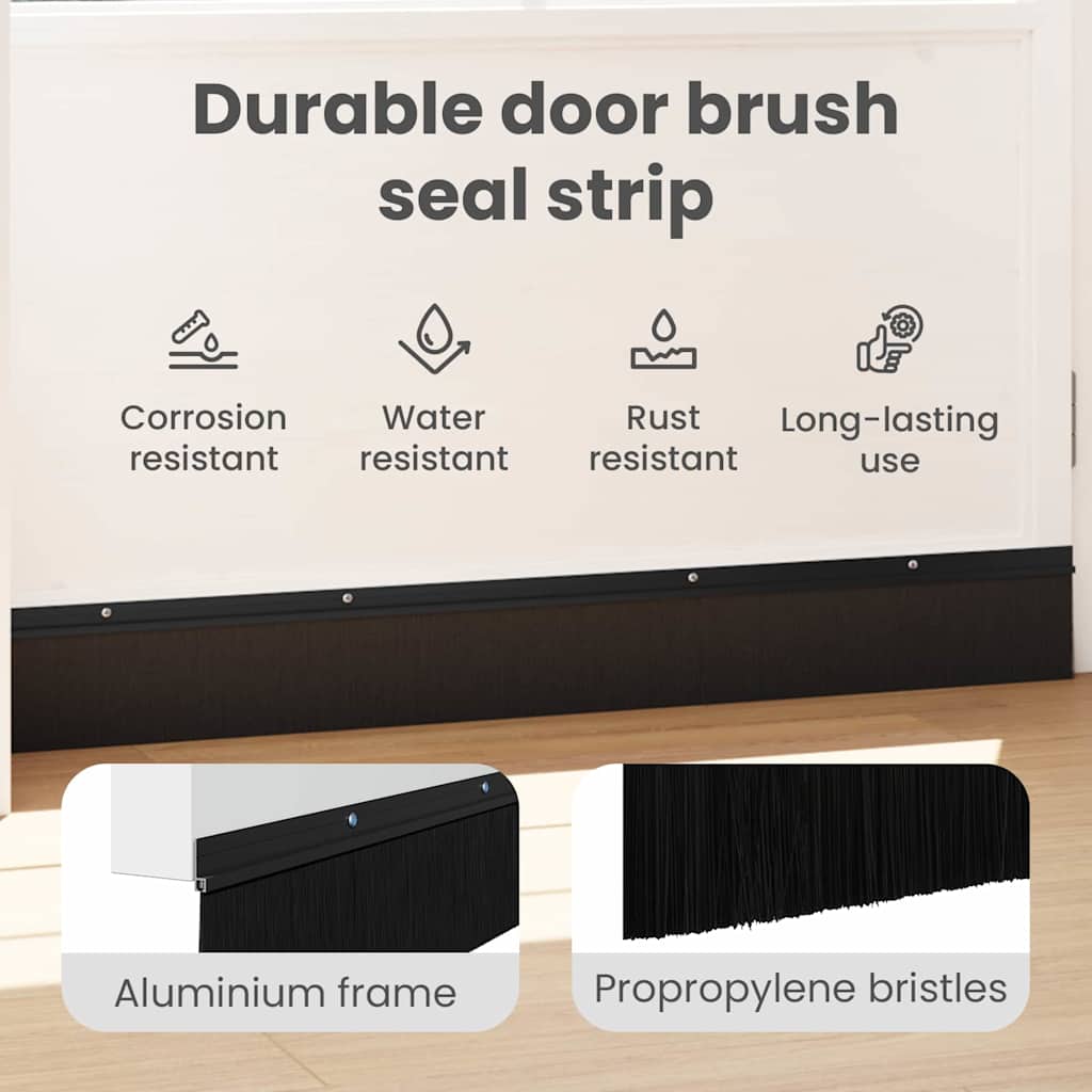 Screw-on Door Brush Seals 6 pcs Black 100 cm Aluminium Alloy