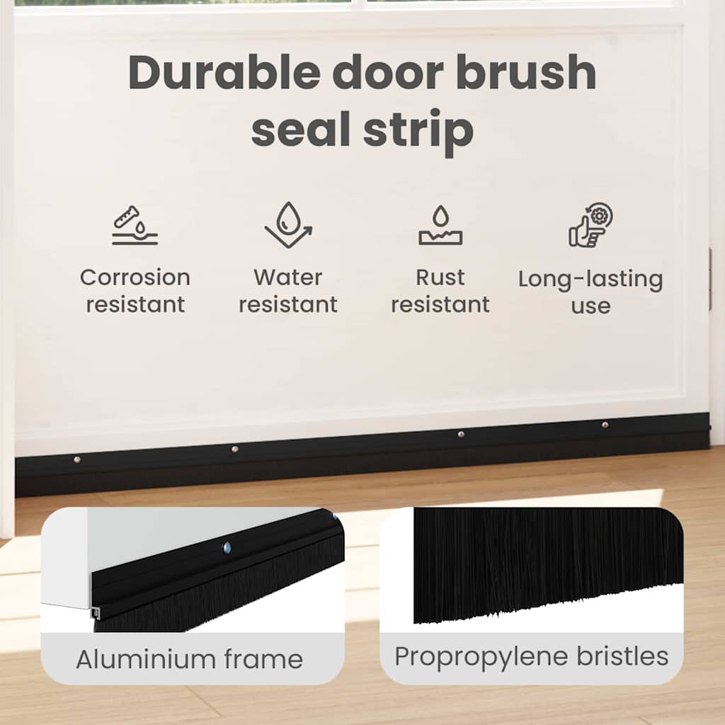 Screw-on Door Brush Seals 12 pcs Black 100 cm Aluminium Alloy