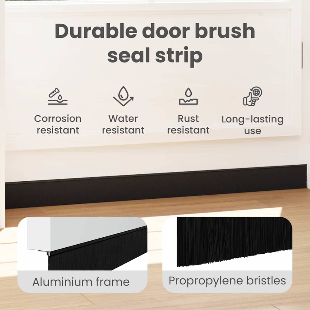 Screw-on Door Brush Seals 12 pcs Black 100 cm Aluminium Alloy