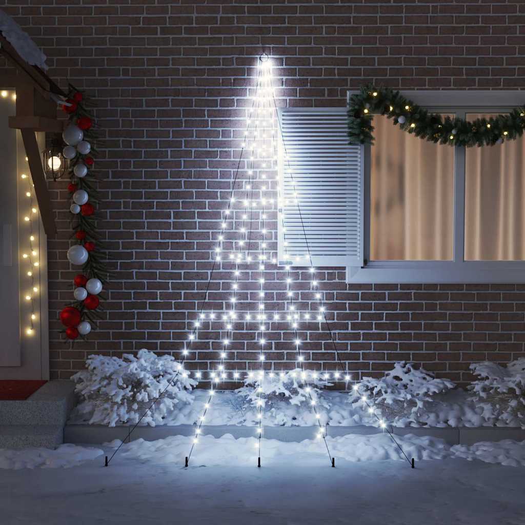 LED Christmas Tree with Ground Spikes Cool White 306 cm Metal