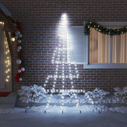 LED Christmas Tree with Ground Spikes Cool White 306 cm Metal