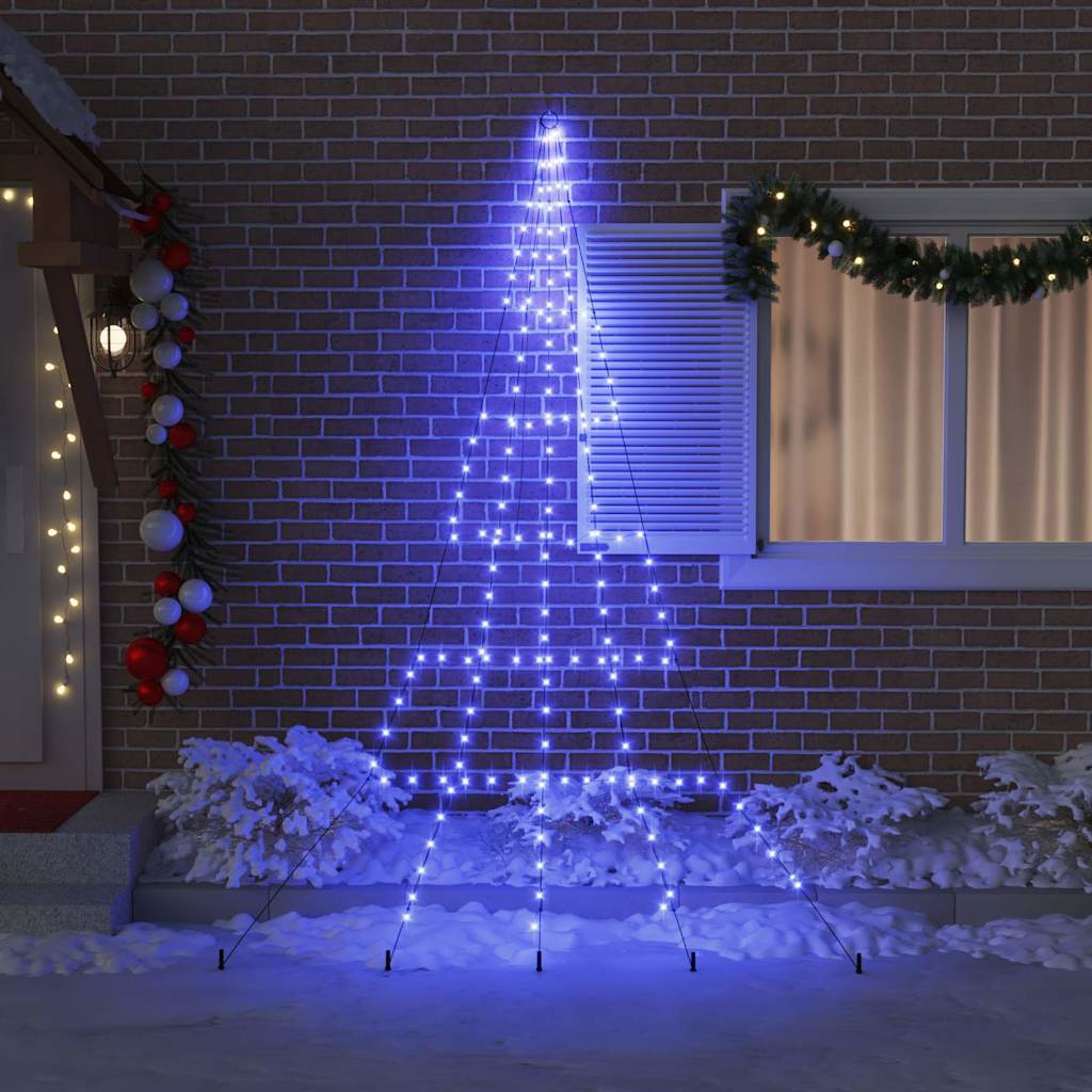 LED Christmas Tree with Ground Spikes Blue 306 cm Metal