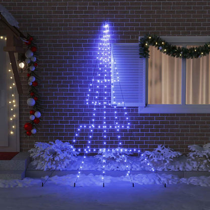 LED Christmas Tree with Ground Spikes Blue 306 cm Metal