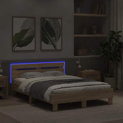 Bed Frame with LED Sonoma 137 x 190 cm Engineered Wood
