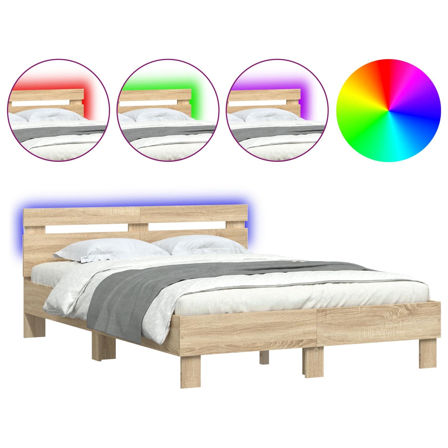 Bed Frame with LED Sonoma 137 x 190 cm Engineered Wood