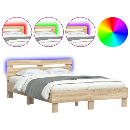Bed Frame with LED Sonoma 137 x 190 cm Engineered Wood
